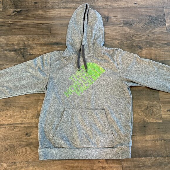The North Face Men's Pullover Hoodie L Heather Gray Green Logo Hiking Outdoor - Picture 1 of 11